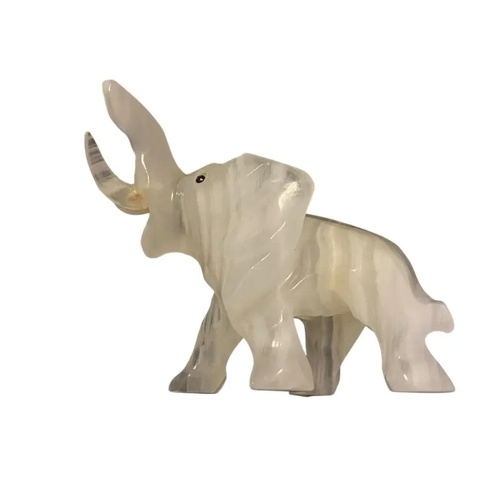 Vintage Hand Carved Elephant Onyx Quartz Lucky Trunk Up 3.5